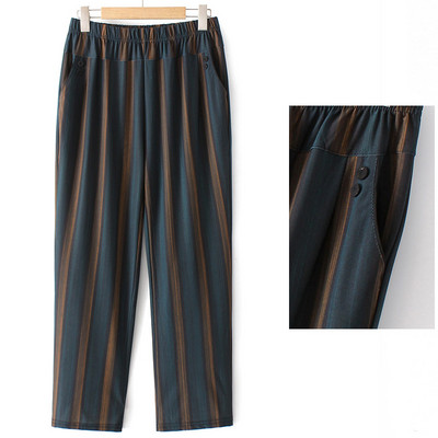 Γυναικείο ριγέ παντελόνι με ελαστική μέση - τριών χρωμάτων