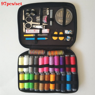128 τμχ Σετ ραπτικής πλεξίματος Φορητό κουτί ραπτικής ταξιδιού Βελόνα με κλωστή Ραφή κέντημα Κιτ ραπτικής χειροτεχνίας Organizer Σετ ραπτικής