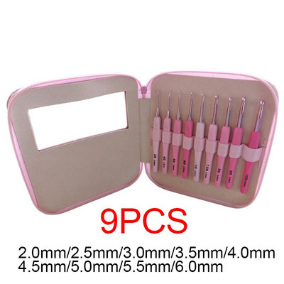 9 τμχ/σετ Χειρολαβή Σετ βελονάκι πλεξίματος αλουμινίου Βελόνες πλεξίματος ύφανσης νήμα χειροτεχνίας Πλεκτό μεσαία εργαλεία ραπτικής με τσάντα