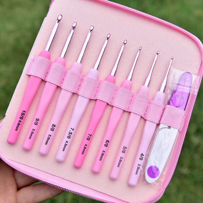 9 τμχ/σετ Χειρολαβή Σετ βελονάκι πλεξίματος αλουμινίου Βελόνες πλεξίματος ύφανσης νήμα χειροτεχνίας Πλεκτό μεσαία εργαλεία ραπτικής με τσάντα
