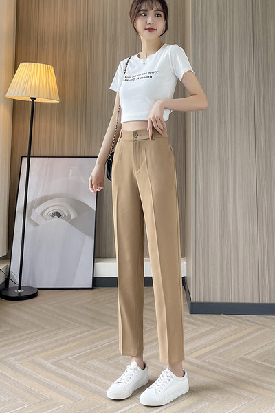 Μοντέρνο γυναικείο παντελόνι με ψηλόμεσο - καφέ χρώμα