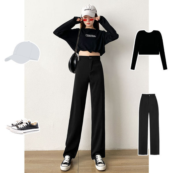 Pantaloni de dama cu talie inalta si picioare late