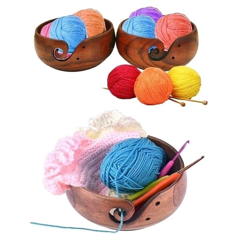 Medinių verpalų dubuo Vilnonis mezgimo laikymo krepšelio organizatorius su rankų darbo skylutėmis, apsaugantis nuo slydimo laikymo krepšys, skirtas amatų nėrimo rinkiniui