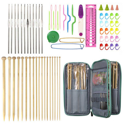 36 τμχ Σετ βελόνες πλεξίματος από μπαμπού ίσια 12 τμχ 0,6-1,9 χιλιοστά Γάντζος βελονών με βελονάκι με τσάντα αποθήκευσης Κιτ αξεσουάρ ραπτικής DIY