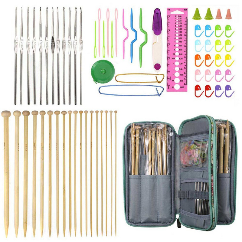 36 τμχ Σετ βελόνες πλεξίματος από μπαμπού ίσια 12 τμχ 0,6-1,9 χιλιοστά Γάντζος βελονών με βελονάκι με τσάντα αποθήκευσης Κιτ αξεσουάρ ραπτικής DIY