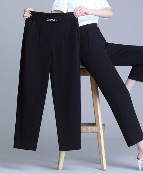 Pantaloni de dama cu element metalic