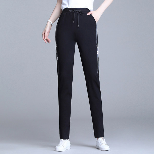 Pantaloni casual de dama cu piping