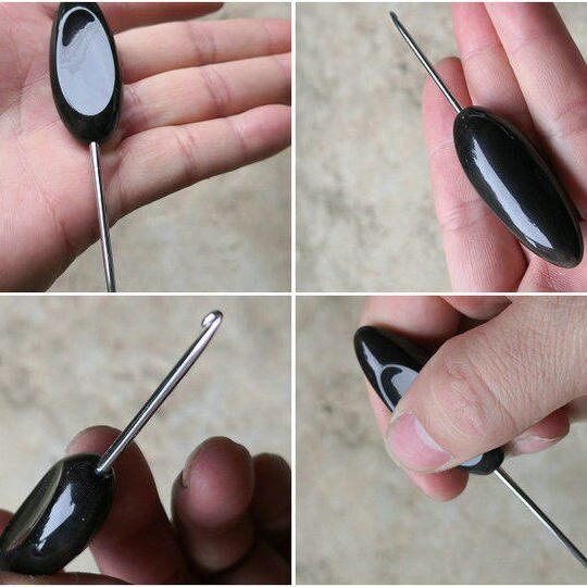 Crni džemper s kratkom ručkom Kukice za kukičanje od vunene čipke Alat za pletenje Drška od pravog roga Micro DIY igle za pletenje Alati za šivanje