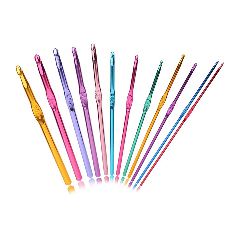 mylb 12 τμχ/σετ Νέο Πολύχρωμο Αλουμίνιο 2mm-10mm Χειροτεχνία Εργαλεία Ραπτικής Αξεσουάρ σπιτιού Αξεσουάρ Βελονάκι Νήματα Κιτ βελόνες πλεξίματος