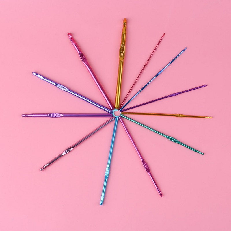 mylb 12 τμχ/σετ Νέο Πολύχρωμο Αλουμίνιο 2mm-10mm Χειροτεχνία Εργαλεία Ραπτικής Αξεσουάρ σπιτιού Αξεσουάρ Βελονάκι Νήματα Κιτ βελόνες πλεξίματος