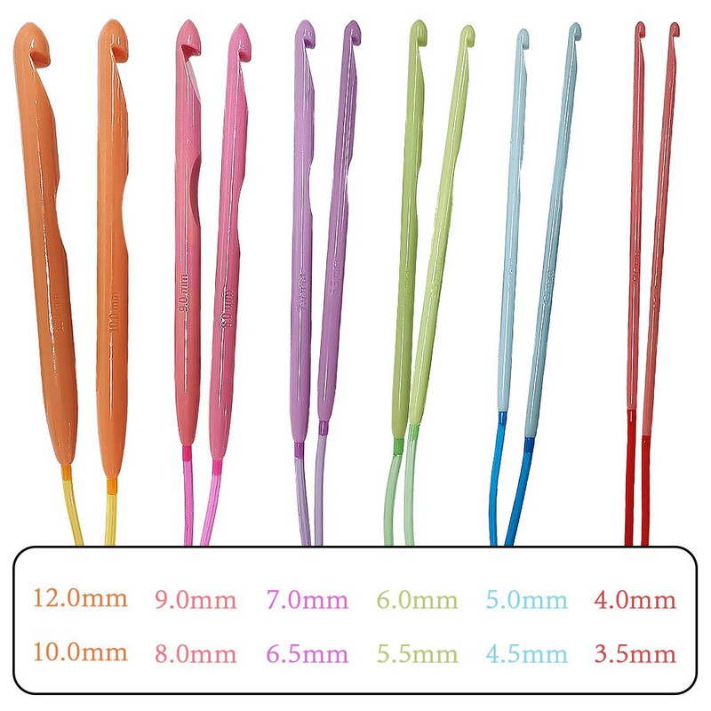 12/18 μεγέθη Tunisian κροσέ σετ με καλώδιο 3,5mm-12mm 2,0mm-10,0m Βελόνες πλεξίματος από πλαστικό χαλί Αφγανιστάν