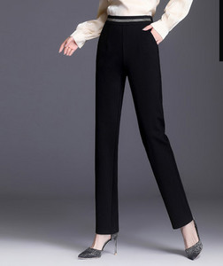 Модерен дамски панталон с висока талия  -черен цвят