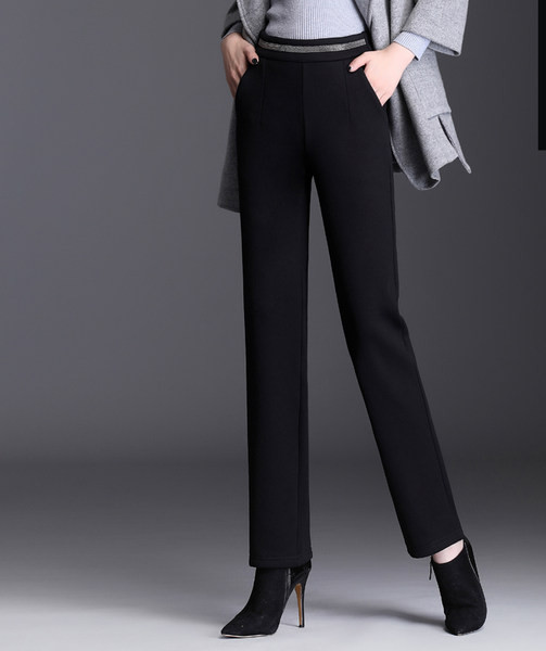 Модерен дамски панталон с висока талия  -черен цвят