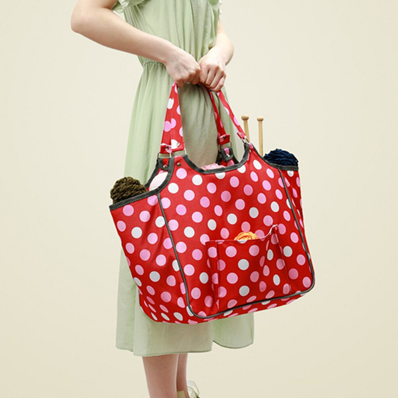 Τσάντα αποθήκευσης μαλλί με βελονάκι Κόκκινη πουά τύπωμα DIY Βελόνες πλεξίματος βελόνες ραπτικής με κλωστές ραπτικής