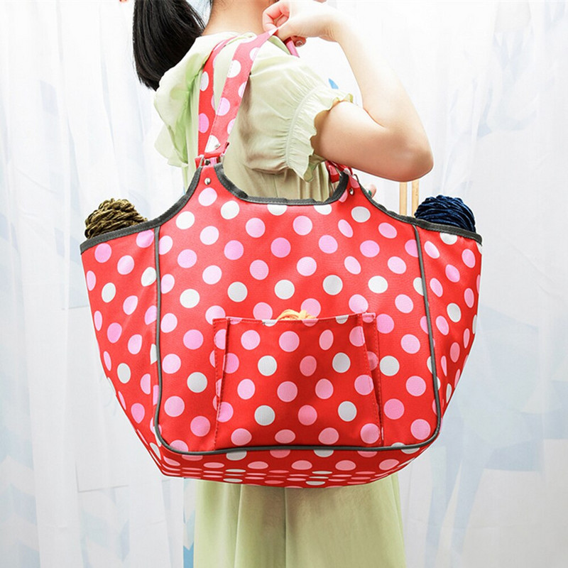 Τσάντα αποθήκευσης μαλλί με βελονάκι Κόκκινη πουά τύπωμα DIY Βελόνες πλεξίματος βελόνες ραπτικής με κλωστές ραπτικής