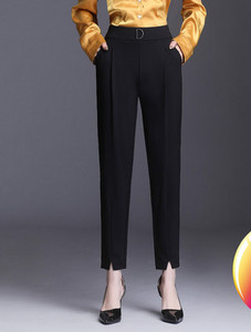 Μοντέρνο γυναικείο παντελόνι με ψηλόμεσο - μαύρο χρώμα