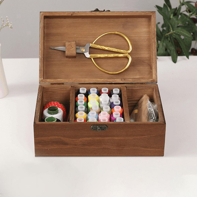 Accesorii pentru cusut bricolaj Coș gol Cutie din lemn Cutie pentru depozitare ață cu ace Cutie pentru kit de cusut Cutie pentru depozitare pentru cusut