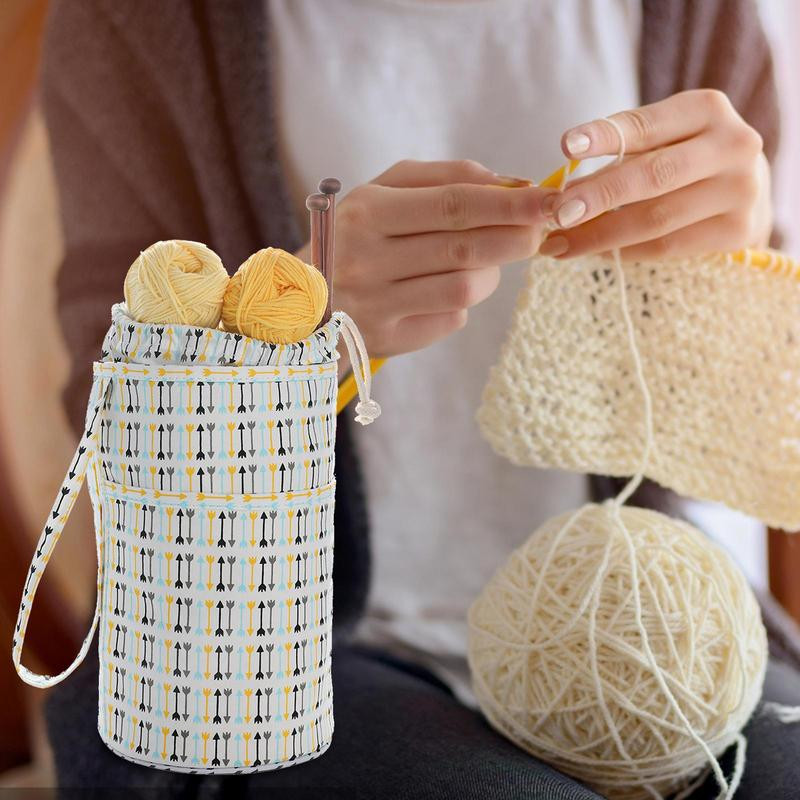 Lõngahoidla Tote Kudumiskotid Lõngakorraldaja Taskutega käsitöökott Ristpistes tikandid Projektikott Heegeldatud kotid Villa jaoks