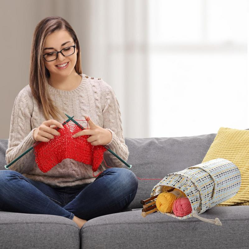 Lõngahoidla Tote Kudumiskotid Lõngakorraldaja Taskutega käsitöökott Ristpistes tikandid Projektikott Heegeldatud kotid Villa jaoks