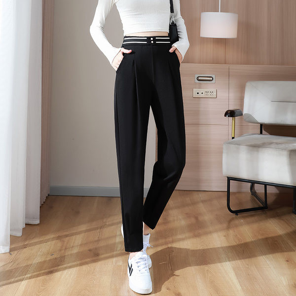 Pantaloni casual dama - cu talie inalta si curea
