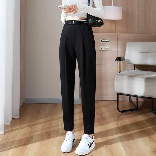 Pantaloni casual dama - cu talie inalta si curea