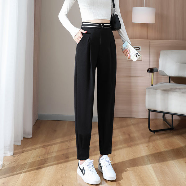 Pantaloni casual dama - cu talie inalta si curea