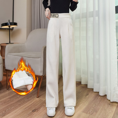 Γυναικείο ψηλόμεσο κοτλέ παντελόνι με επένδυση με κεντητά γράμματα