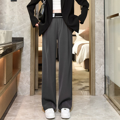 Naiste kõrge vöökohaga sirged püksid – musta ja halli värvi