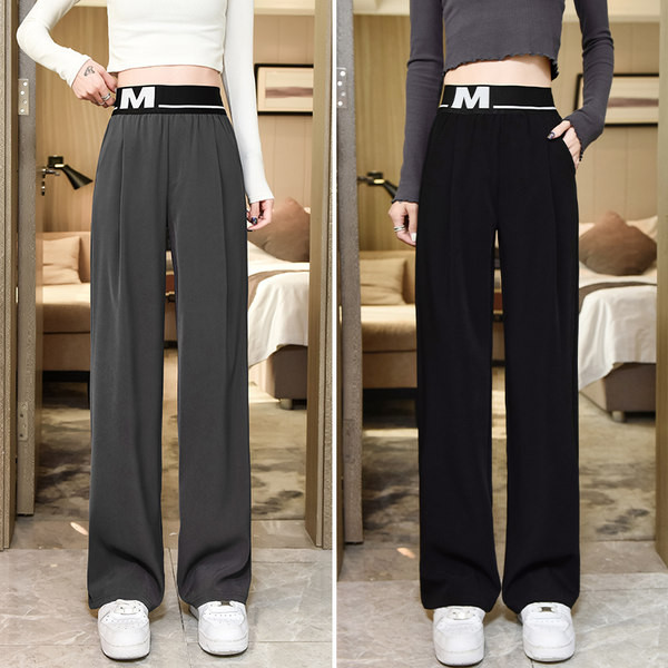 Naiste kõrge vöökohaga sirged püksid – musta ja halli värvi