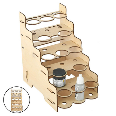 Pagrindiniai rankdarbių dažų ir teptukų laikymo stovas, telpa buteliai ir šepečiai, medžio apdaila