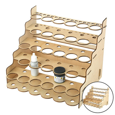 Pagrindiniai rankdarbių dažų ir teptukų laikymo stovas, telpa buteliai ir šepečiai, medžio apdaila