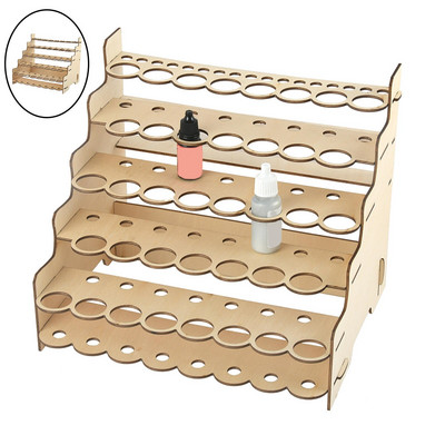 Pagrindiniai rankdarbių dažų ir teptukų laikymo stovas, telpa buteliai ir šepečiai, medžio apdaila