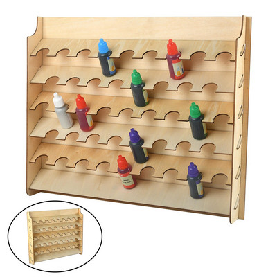 Pagrindiniai rankdarbių dažų ir teptukų laikymo stovas, telpa buteliai ir šepečiai, medžio apdaila