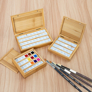 Бамбукова дървена пигментна кутия Решетка 24/36 цветна акварелна цветна кутия Пигментна подопаковъчна кутия Организатори за рисуване