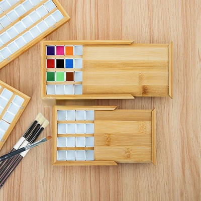 Bamboo Wood Pigment Box Lattice 24/36 Color Watercolor Color Box Pigment Sub Packaging Box Draw Organizers