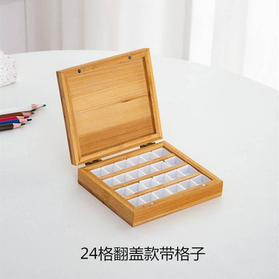 Bamboo Wood Pigment Box Lattice 24/36 Color Watercolor Color Box Pigment Sub Packaging Box Draw Organizers