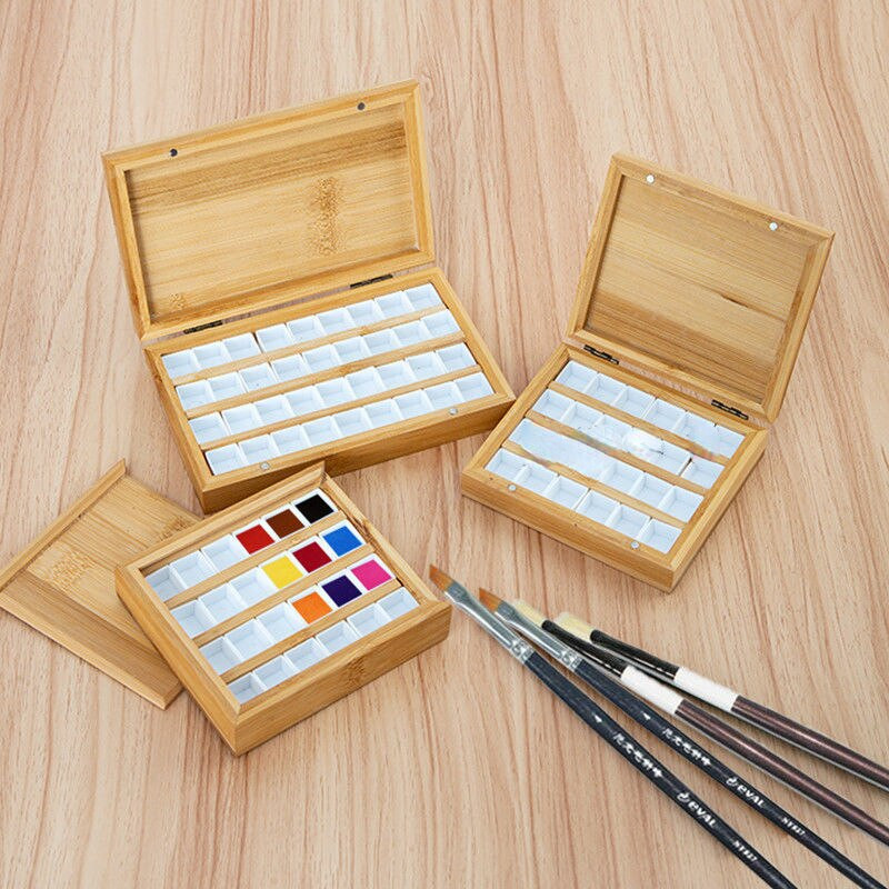 Bamboo Wood Pigment Box Lattice 24/36 Color Watercolor Color Box Pigment Sub Packaging Box Draw Organizers