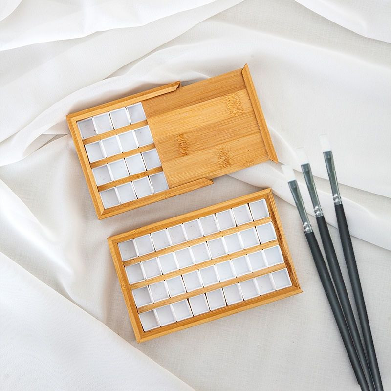 Bamboo Wood Pigment Box Lattice 24/36 Color Watercolor Color Box Pigment Sub Packaging Box Draw Organizers