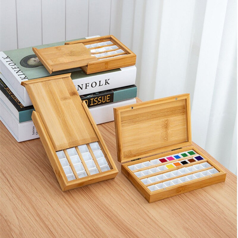 Bamboo Wood Pigment Box Lattice 24/36 Color Watercolor Color Box Pigment Sub Packaging Box Draw Organizers