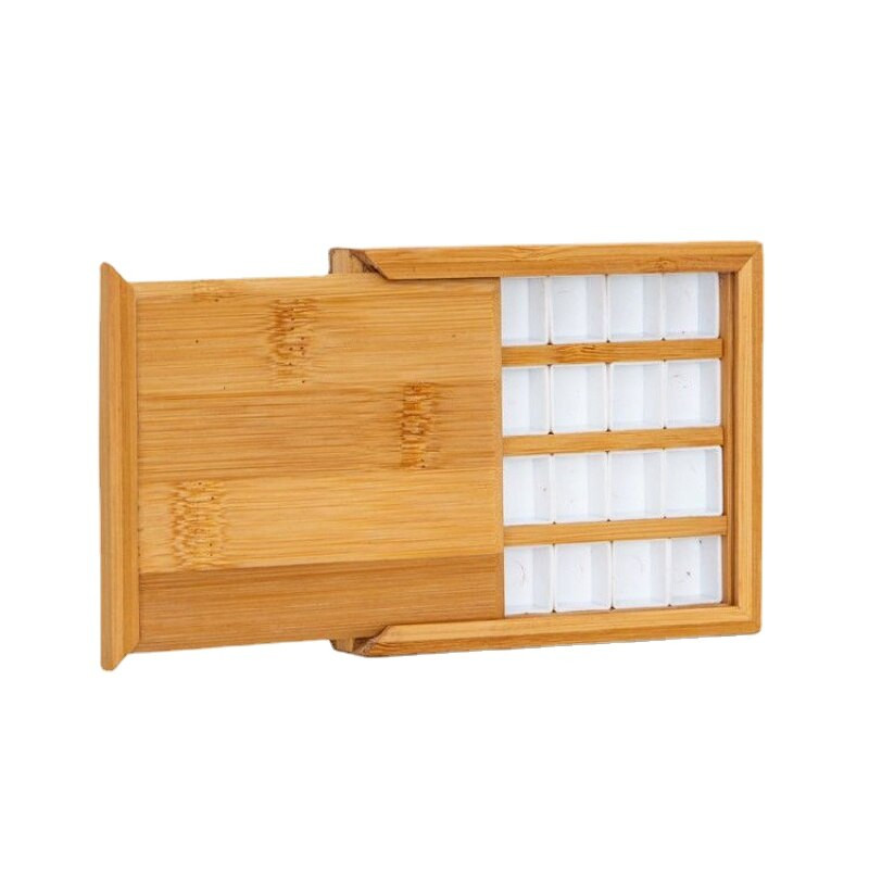 Bamboo Wood Pigment Box Lattice 24/36 Color Watercolor Color Box Pigment Sub Packaging Box Draw Organizers