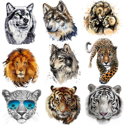 Αυτοκόλλητο Ferocious Wild Animal Heat Transfers Diy Iron on Patches for Clothes T-shirts Badges Heat Washable Appliques Patch