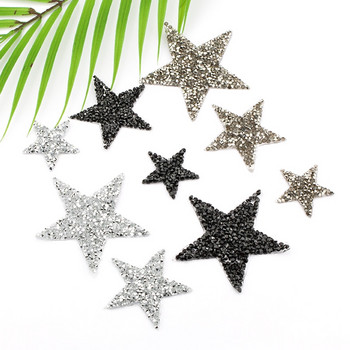 4/6/8cm Hotfix Jet Hematite Star Rhinestone Mixed Broded Iron On Patch for Clothing Badge Paste For Clothes Чанта Панталони Обувки
