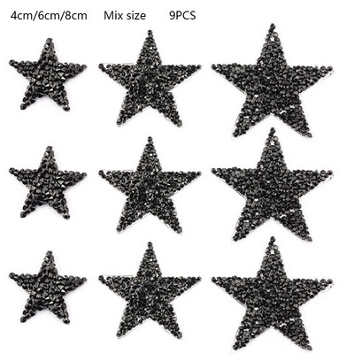 4/6/8cm Hotfix Jet Hematite Star Kalnų krištolas, Mišrus, išsiuvinėtas lygintuvas ant drabužių, Ženkliuko pasta, skirta drabužių krepšiui, kelnių batams