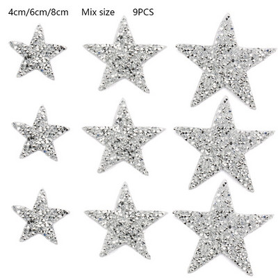 4/6/8cm Hotfix Jet Hematite Star Kalnų krištolas, Mišrus, išsiuvinėtas lygintuvas ant drabužių, Ženkliuko pasta, skirta drabužių krepšiui, kelnių batams