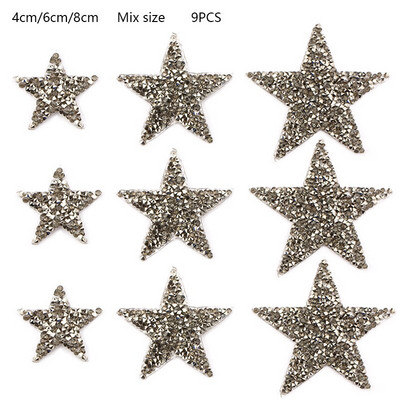 4/6/8cm Hotfix Jet Hematite Star Kalnų krištolas, Mišrus, išsiuvinėtas lygintuvas ant drabužių, Ženkliuko pasta, skirta drabužių krepšiui, kelnių batams