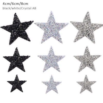 4/6/8cm Hotfix Jet Hematite Star Kalnų krištolas, Mišrus, išsiuvinėtas lygintuvas ant drabužių, Ženkliuko pasta, skirta drabužių krepšiui, kelnių batams