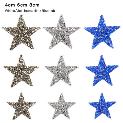 4/6/8cm Hotfix Jet Hematite Star Kalnų krištolas, Mišrus, išsiuvinėtas lygintuvas ant drabužių, Ženkliuko pasta, skirta drabužių krepšiui, kelnių batams