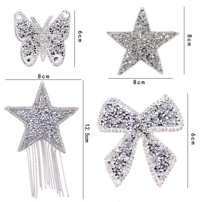 4/6/8cm Hotfix Jet Hematite Star Kalnų krištolas, Mišrus, išsiuvinėtas lygintuvas ant drabužių, Ženkliuko pasta, skirta drabužių krepšiui, kelnių batams