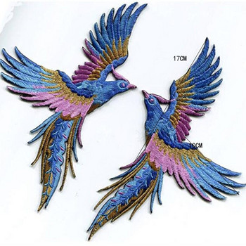 Phenix Birds Azure Blue Pink Gold Бродирани апликации с ютия чифт