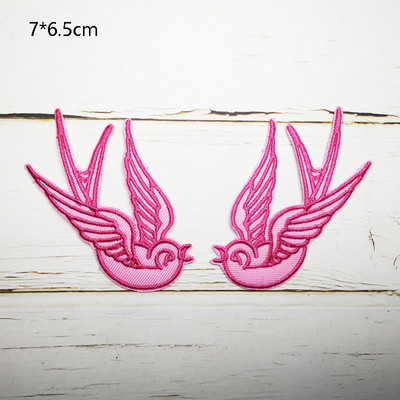 Ζευγάρι μπαλώματα Phenix Birds Azure Blue Pink Gold Κεντημένες Απλικέ